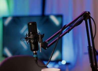 microfone em estúdio de podcast